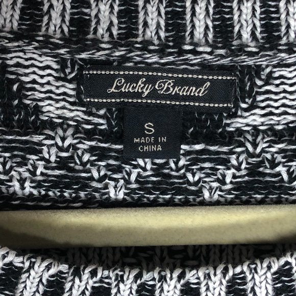 Lucky Brand Jacquard Black & White Geo Print Long Sleeve Sweater Y2K Classic - Picture 3 of 10